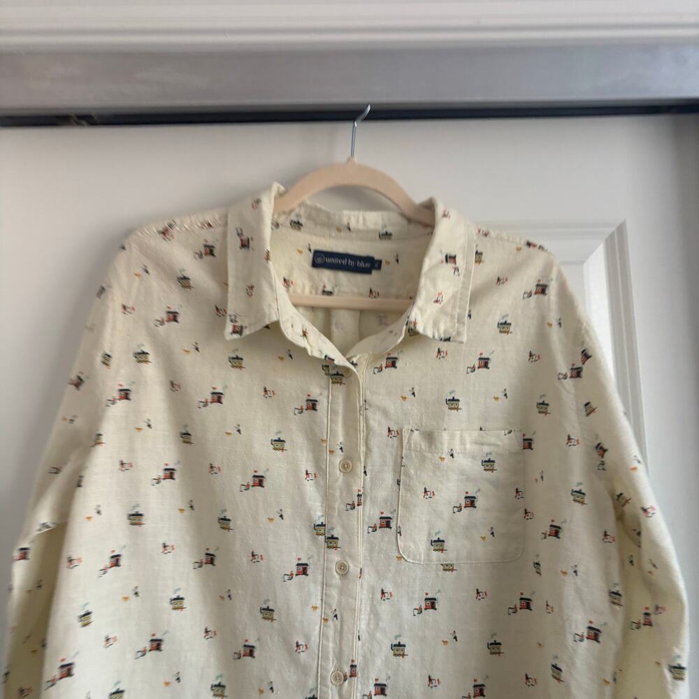 United by Blue SoftHemp Printed Chambray Button Down Shirt Sz XL Novelty - Picture 3 of 10